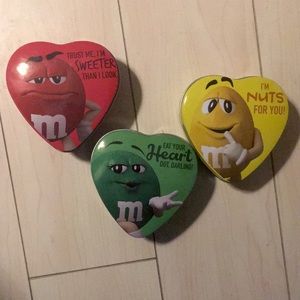 Set of 3 Heart Shaped M&M Candy tin containers